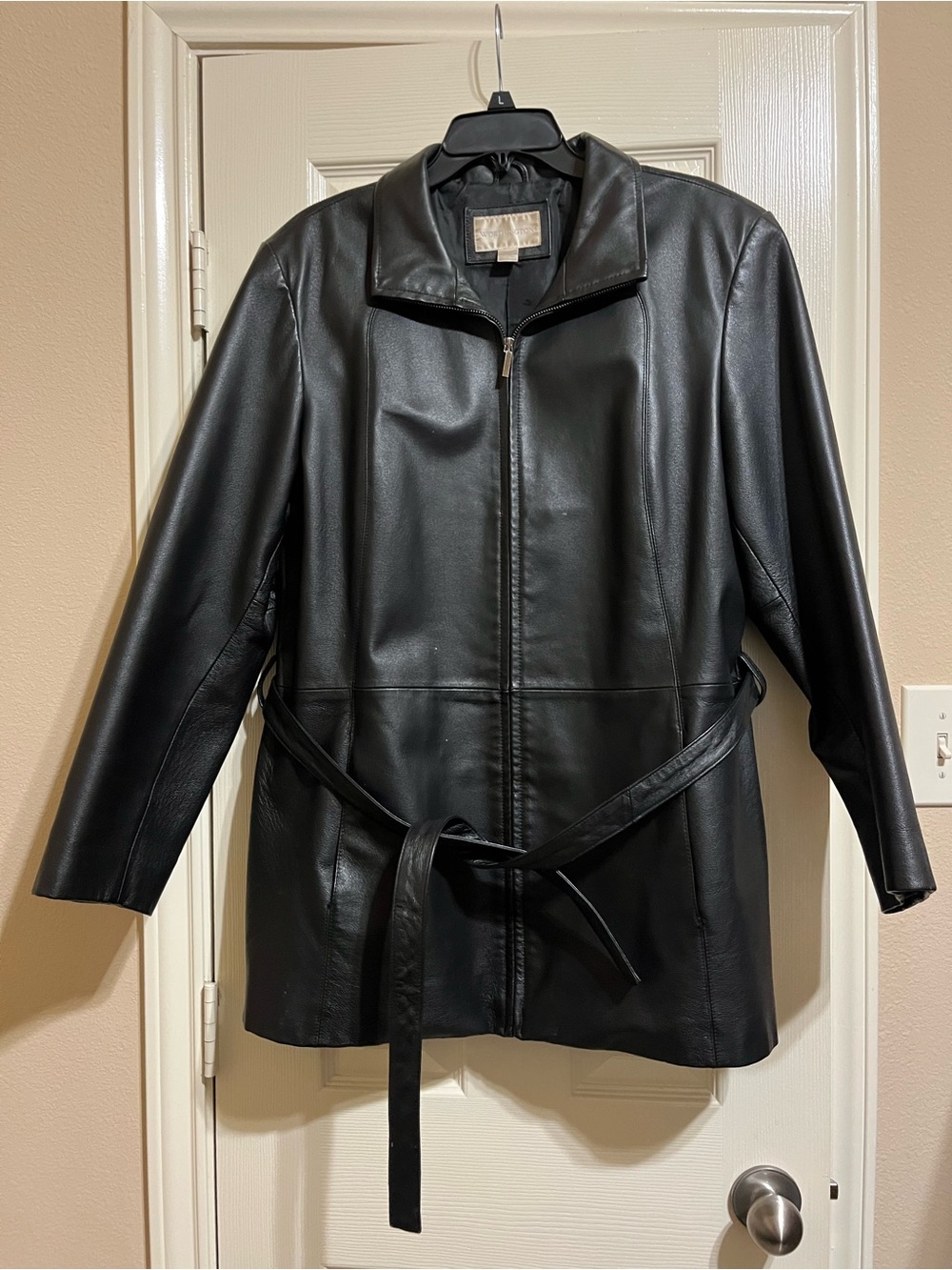 Worthington Black Leather Belted Jacket - Women